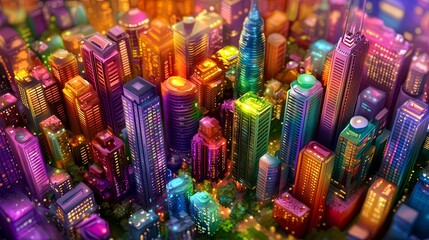 Fototapeta premium Vibrant Cityscape with Skyscrapers from a High Angle View