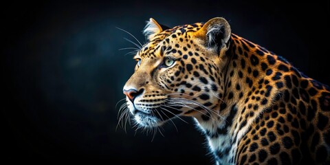 Obraz premium Night vision captures a powerful leopard's profile, dark and intense.