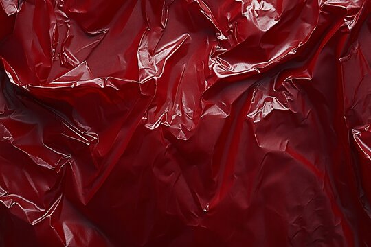 Abstract red crumpled plastic texture background.