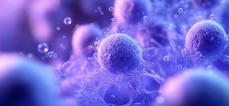 Abstract microorganism close-up with water droplets.