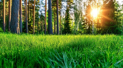 Serene Natural Landscape with Lush Green Grass and Trees