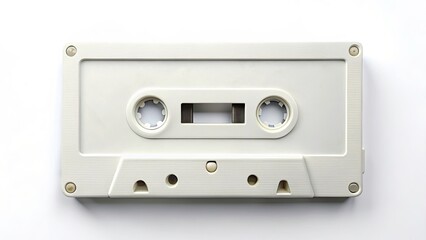 Obraz premium Retro cassette tape, pristine white isolation; urban exploration vibe, old-school audio nostalgia.