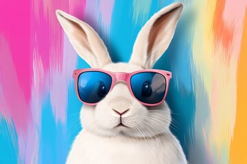 Rabbit wearing sunglasses and a pink frame