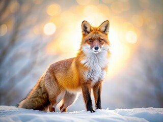 Obraz premium Stunning red fox, sharply focused against a pure white background; ideal nature stock photo.