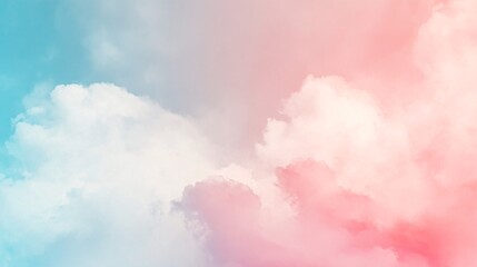 Soft pastel clouds with a gradient blend of pink and blue hues in a serene sky, creating a dreamy and tranquil atmosphere for background or design use