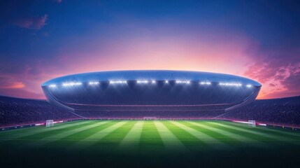 Obraz premium Spectacular Night View of an Empty Modern Soccer Stadium