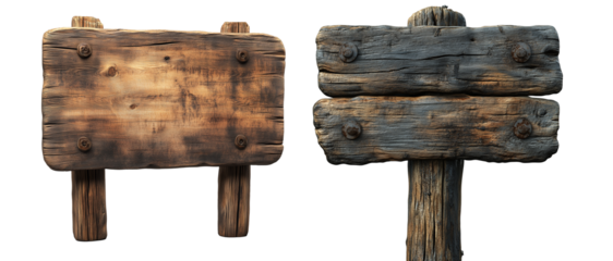 2 old/ rustic wooden sign in white or transparent background