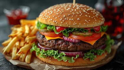 hamburger on black background