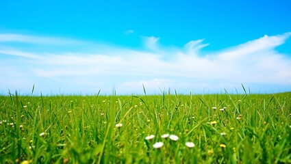 Obraz premium Serene field with subtle wildflowers under a vast sky.