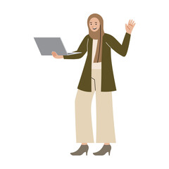 Islamic Women Tech Hand Holding Laptops