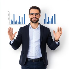 financial planner presenting ROI charts, isolated white background