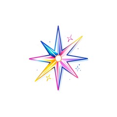 Colorful eight-pointed starburst design element.