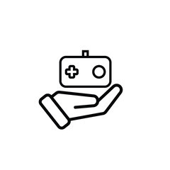 game icon. joystick in hand, controller, console. for rental logo, web icon, play station, line design style. Vector design