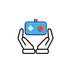 game icon. joystick in hand, controller, console. for rental logo, web icon, play station, mixed design style. Vector design