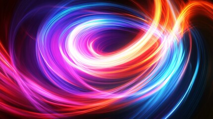 Abstract swirling light trails in vibrant colors creating a dynamic and energetic visual effect suitable for backgrounds and artistic themes