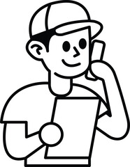A man is talking on a cell phone while holding a piece of paper