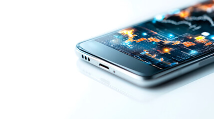Smartphone displaying forex trading data with vibrant graphs and charts