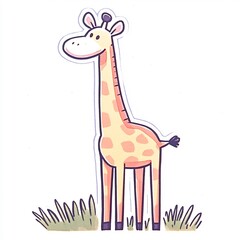 Charmingly Illustrated Giraffe Standing Gracefully in Grassy Meadow. AI Generated