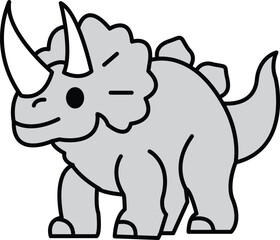 A cartoon drawing of a gray dinosaur with a horn on its head