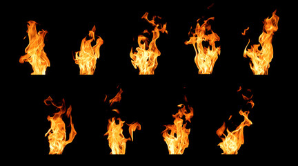 Black background fire, flames with torches and textures with splitting power effect, can grill red,...