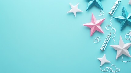 Obraz premium Festive Stars Party Supplies Pastel Background