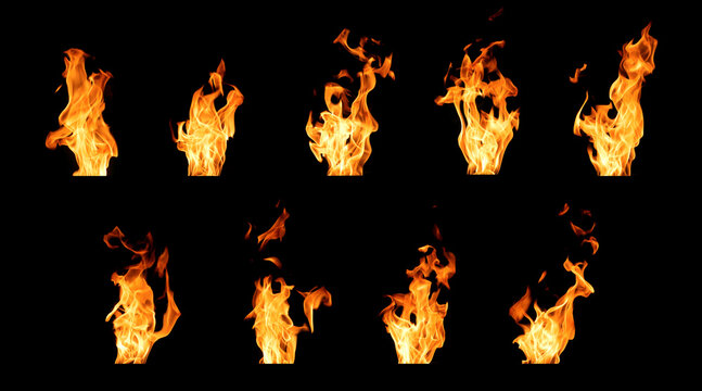 Black background fire, flames with torches and textures with splitting power effect, can grill red, burning with burning smoke and sparks in barbecue grill fire