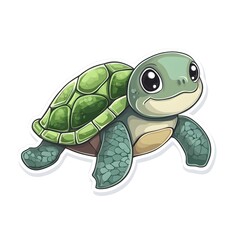 Fototapeta premium A cute cartoon turtle with a friendly expression and vibrant green shell.