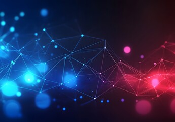 Obraz premium Abstract Network Connection Background with Glowing Points and Lines in Blue and Red