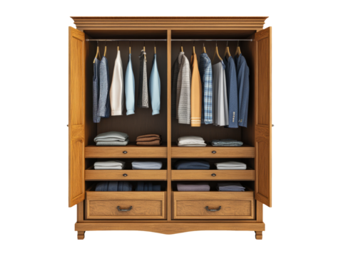 3D Plasticine Wardrobe with Open Doors and Hanging Clothes Display