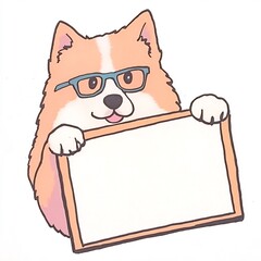 Charming Corgi Digitally Illustrated Mockup: Smiling Dog Holds Blank Sign. AI Generated