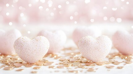 Obraz premium Romantic Pink Hearts Gold Confetti Valentine s Day