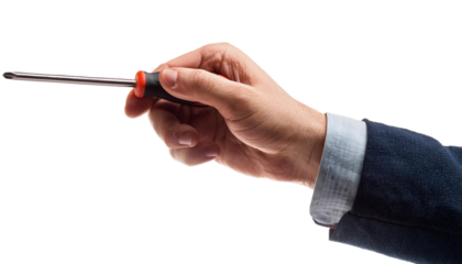 hand holding a screwdriver isolated on transparent background