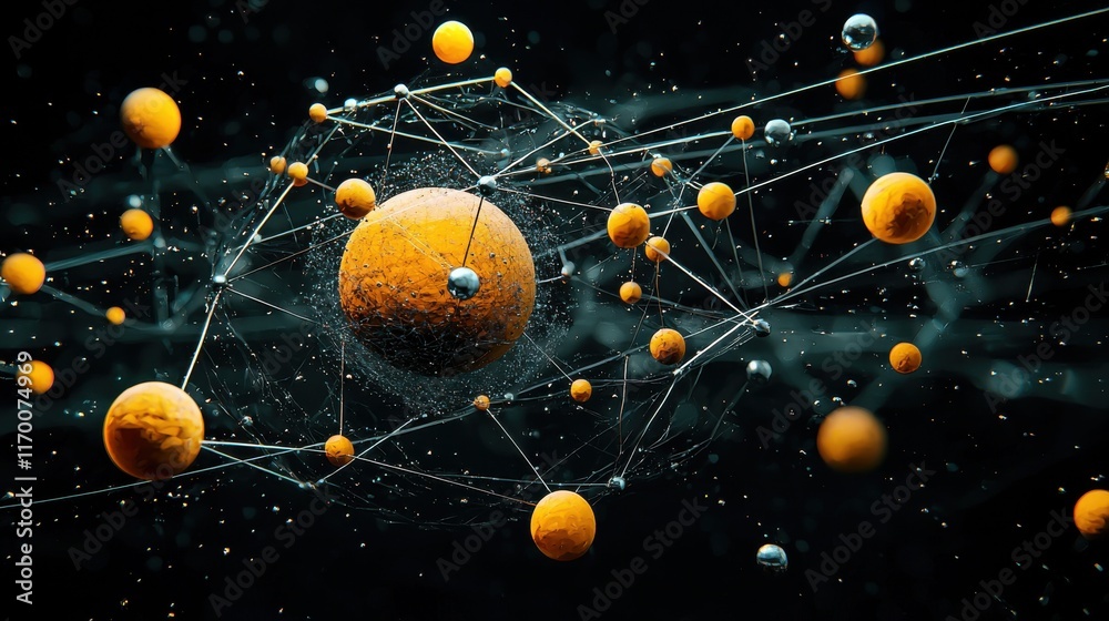 Aufkleber Exploring abstract trivitino particles with glowing crystalli standards in a cosmic environment a scientific perspective on quantum concepts