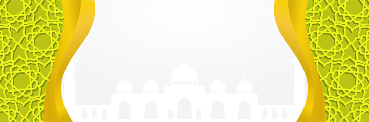 Islamic background with mandala ornament and mosque silhouette. Free copyspace area design. Template for banner, greeting card, poster for Islamic holidays.