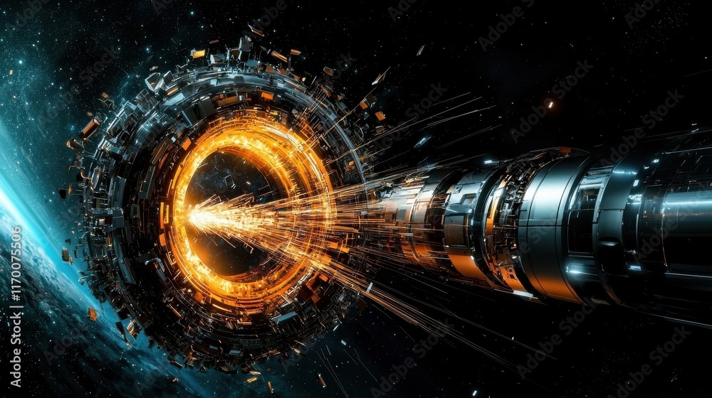 Fototapete Emitting conceptual trivitino particles cosmic rays in standard conditions scientific visualization space environment dynamic perspective particle physics for cosmic exploration