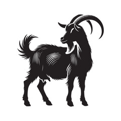 Goat Silhouette Artwork for Logos and Designs, Stylized Black Goat Silhouette