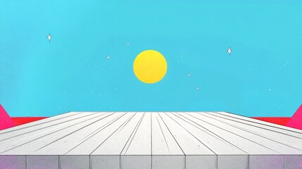 Vibrant Digital Illustration: Sunlit Minimalist Mockup on Wooden Platform. AI Generated