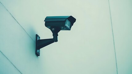 A security camera mounted on a wall, monitoring the surroundings for safety.