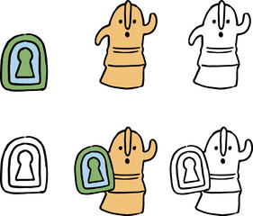 踊る埴輪と古墳のイラストレーションセット