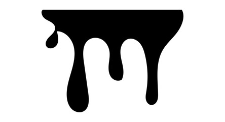 Drip paint 3D Ink stain. Drop melt liquid isolated on transparent background. Splash of chocolate, oil, blood. Black graffiti. Splatter syrup, candy sauce, caramel. Vector illustration