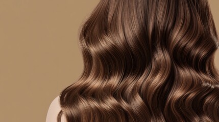 Fototapeta premium Woman with long, shiny, wavy, brunette hair, rear view.