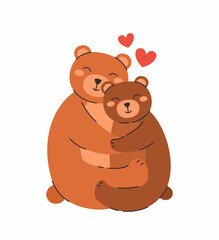 A pair of cute loving bears. Flat vector illustration.