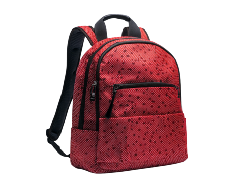 Red Backpack with Black Dots Isolated on Transparent Background