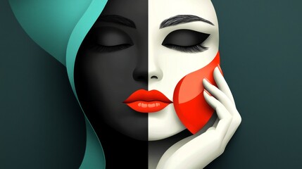 Artistic representation of duality in facial expressions digital artwork modern art creative environment abstract viewpoint