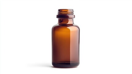 Brown glass medicine bottle on white background suitable for pharmaceutical and healthcare product presentations