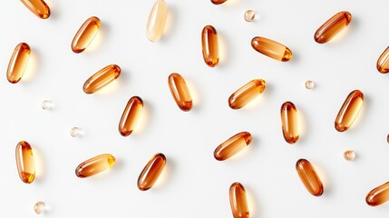colorful capsules scattered on white background health supplements dietary vitamins and minerals for wellness and nutrition concepts