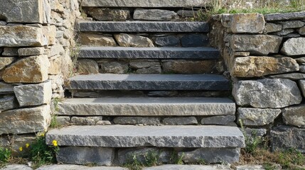 Stone Stairs Leading Upward in a Minimalist Architectural Setting with Natural Surroundings