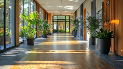 Fototapeta premium Modern Interior Hallway with Lush Greenery