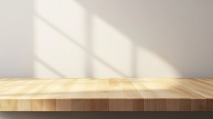 Light colored wooden tabletop with subtle texture and soft shadows, perfect for product display or minimalist design backgrounds.