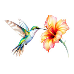 Obraz premium Watercolor Hummingbird Mid-Flight with Vibrant Flower